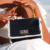 AIRMAIL Mini Crochet Handbag In Black & White