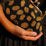 ARNOLDI Black Gold Hand-beaded Clutch In Black & Gold
