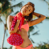 ARNOLDI JEAN Hand-beaded Clutch, in Red & Pink