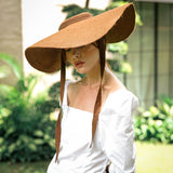 LOLA Wide Brim Jute Straw Hat In Havana Brown