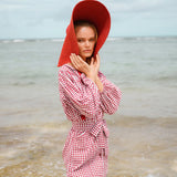 LOLA Wide Brim Jute Straw Hat In Red