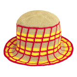 SCHOOLGIRL Plaid Crochet Hat red, yellow and beige