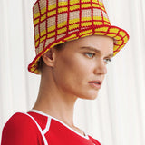 SCHOOLGIRL Plaid Crochet Hat red, yellow and beige