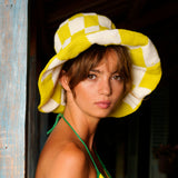 SHILO Checkered Crochet Hat Yellow & White