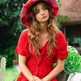 SHILO Checkered Crochet Hat In Red & Pink