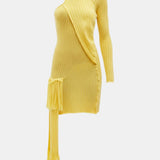 Thebe Magugu Roll Neck One Shoulder Wool Knit Yellow Dress Size M
