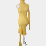 Thebe Magugu Roll Neck One Shoulder Wool Knit Yellow Dress Size M