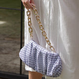 AWAN Ruffle Bag, in Navy Blue Gingha