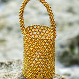 GOLDA Metallic Beads Bucket Bag In Gold
