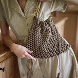 LYON Macrame Tote Bag, in Toasted Beige