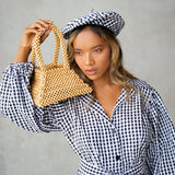 Pyramid Beaded Tote Bag in Toasted Beige