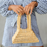 Pyramid Beaded Tote Bag in Toasted Beige