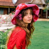 SHILO Checkered Crochet Hat In Red & Pink