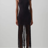 Thebe Magugu Off-the-Shoulder Fringed Wool Maxi Dress Size XS