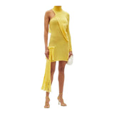 Thebe Magugu Roll Neck One Shoulder Wool Knit Yellow Dress Size M
